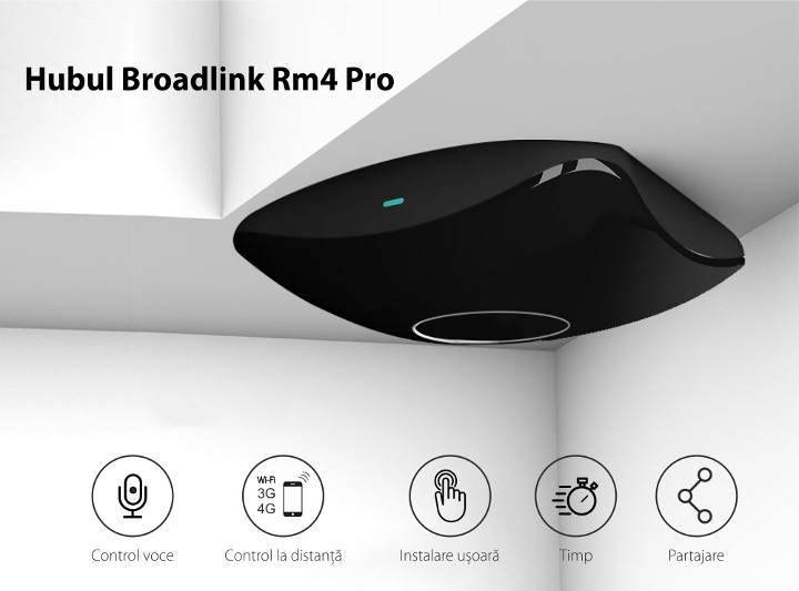 Telecomanda BroadLink HUB Wi-Fi RM4 Pro, compatibil cu Google Home,...